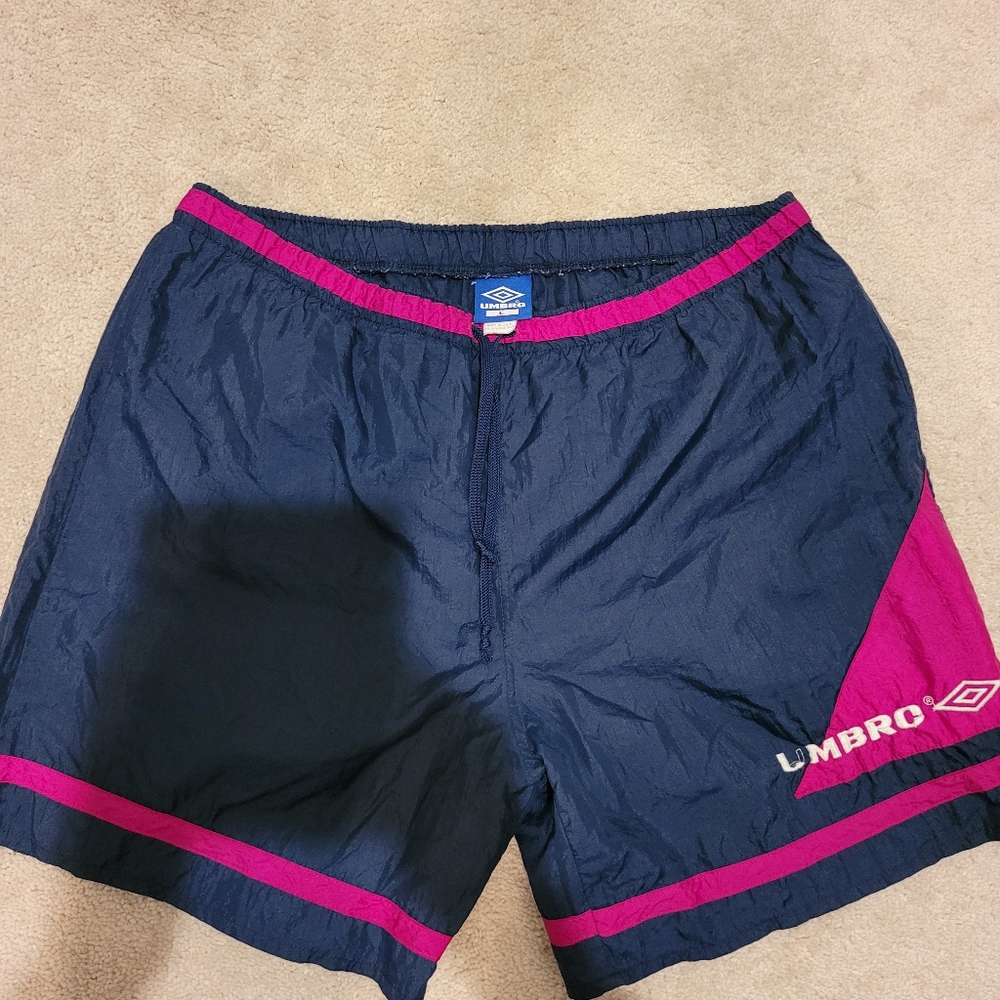 Vintage Umbro Soccer Swim Mens Large Purple Navy Blue trim Made in USA